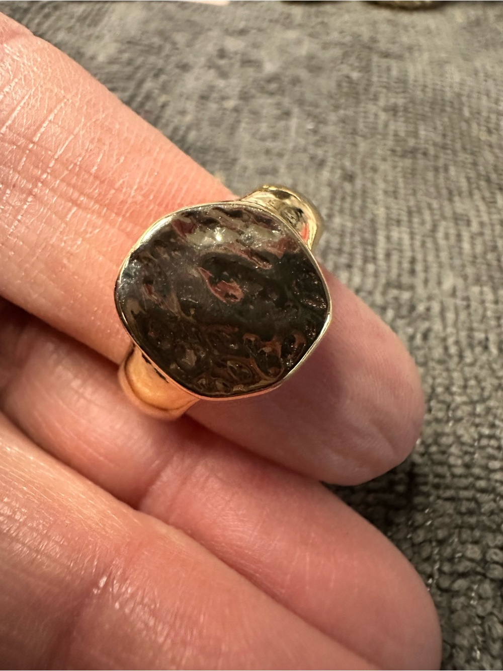 Gold-Tone Textured Signet Ring - Women's Fashion Jewelry size 8.5
